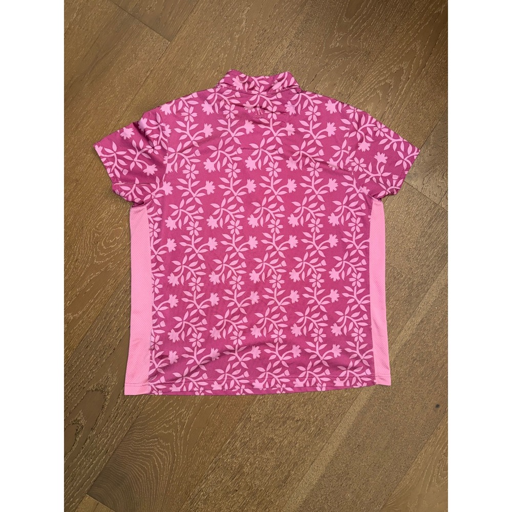 Adidas Womens Golf Polo Shirt Pink Floral Quarter Zip Mesh Panel XL - Picture 4 of 5